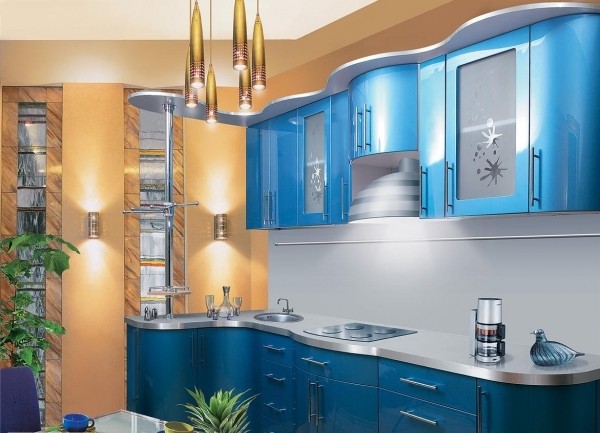 blue style kitchen with beige