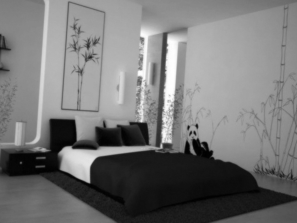 black and white bedroom