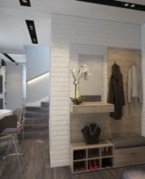 Loft-style hallway interior design, choice of materials and furniture