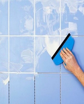 Grouting is carried out after the glue has hardened.