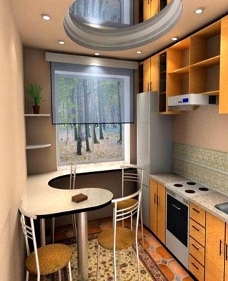 The lighting of the kitchen space depends on the size of the window and the access to natural light in the room.