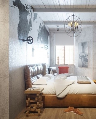 In addition, for more light, a few spotlights hang above the headboard.