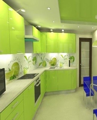In order not to oversaturate the room with the brightness of lime, pastel colors are used as the main background.