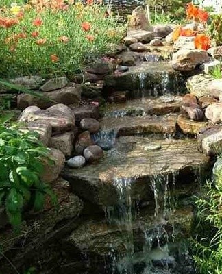 waterfall on a flowerbed