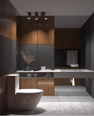 As with most styles, it is recommended to decorate the walls of the bathroom with ceramics.