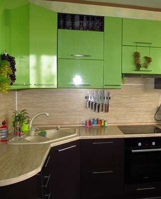 lime color kitchen with gray