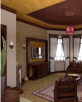 The presence of an architectural niche in the living room allows you to equip your own cinema.