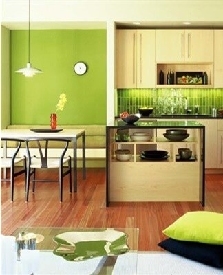 Soft lime shades are suitable for creating a Provence or country style kitchen.