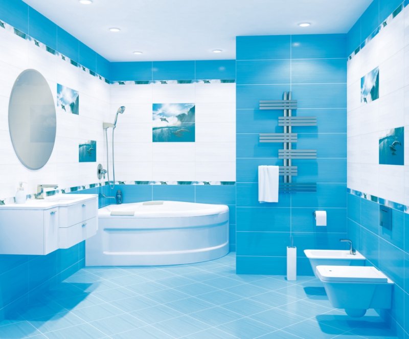 modern style bathtub in blue color