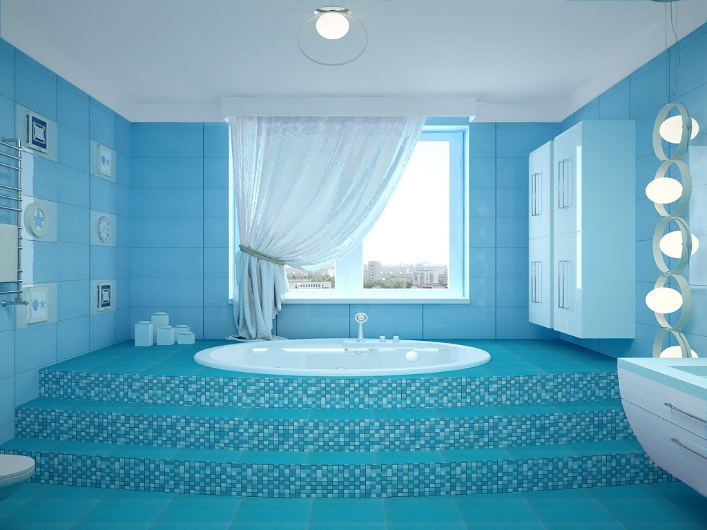 modern style bathtub in blue color