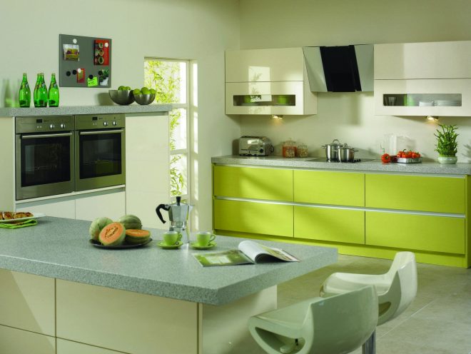 lime color kitchen in high-tech style