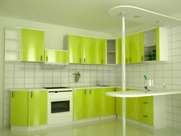 lime color kitchen with gray