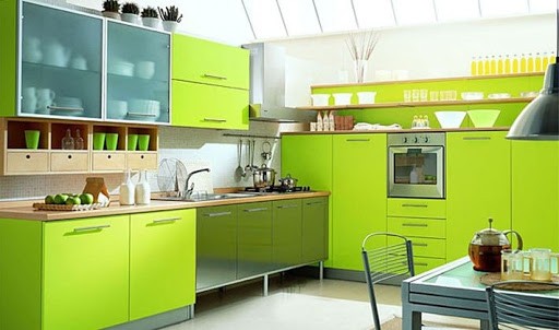 eclectic style lime color kitchen