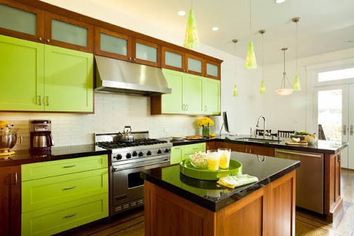 Loft-style lime-colored kitchen