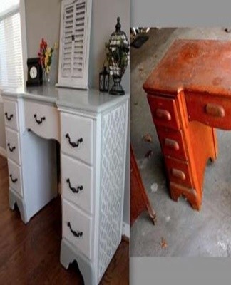 Tinted paint highlights the decor of the furniture, otherwise it merges with a solid surface.