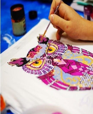 The method differs from hot batik by using not wax, but a special composition called resist.